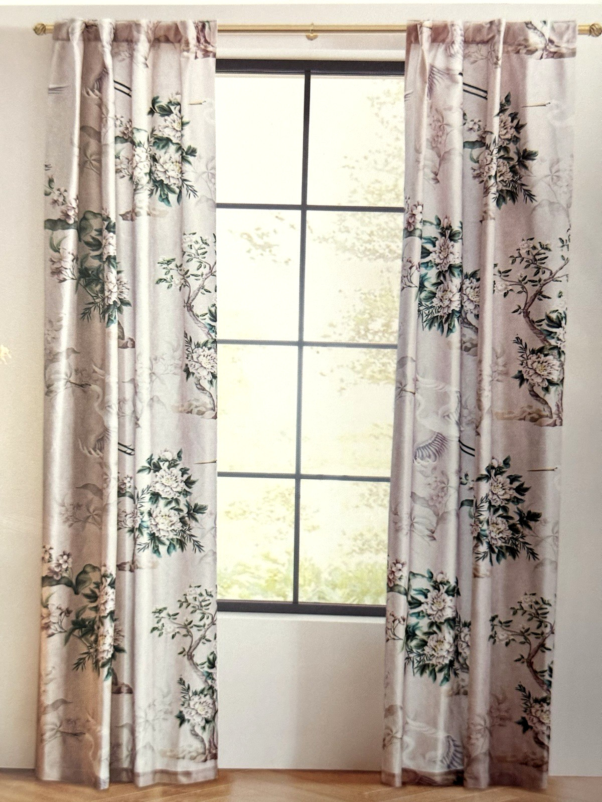 Callisto Velvet Floral Crane Drapers Back Top Grey 2 Window Curtain Panels 38×96