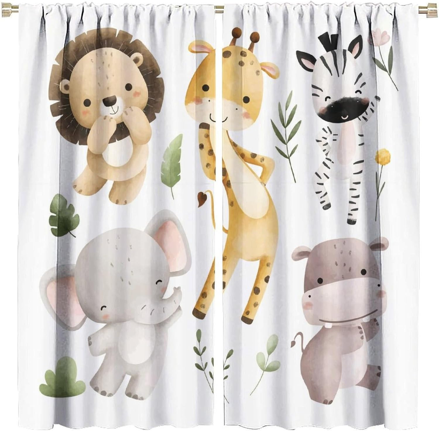 Nursery Curtains Jungle Safari Theme with Giraffe Print, Kids Room Classroom Dec