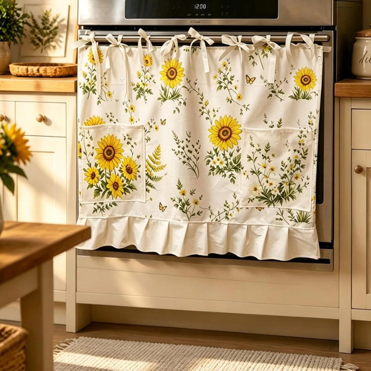 Oven Curtain Tie Top Farmhouse Kitchen Decor for Dishwasher and Stove – Rustic S