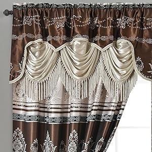 Harmony Horizon. Jacquard Window Curtain Panel Drape with Attached Fancy