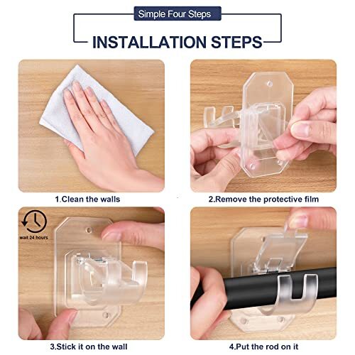 8PCS Upgraded No Drill Curtain Rod Brackets No Drilling Curtain 8 Transparent