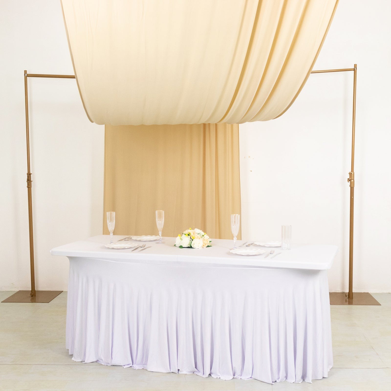 18 ft BEIGE 4-Way Stretch Spandex Divider Backdrop Curtain Party Wedding