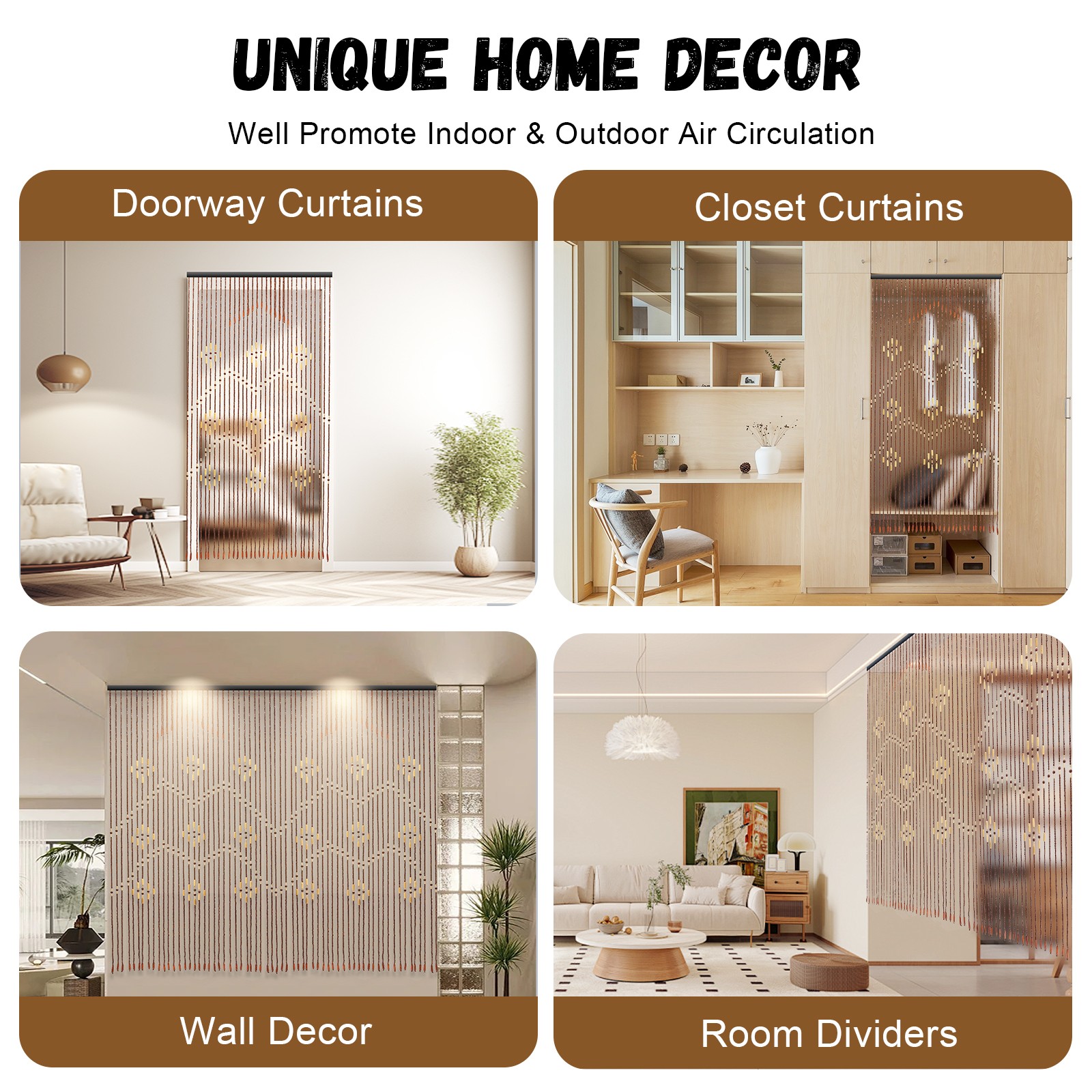 32Lines Porch Partition Curtain Wooden Beads Curtain Bedroom Living Room Curtain