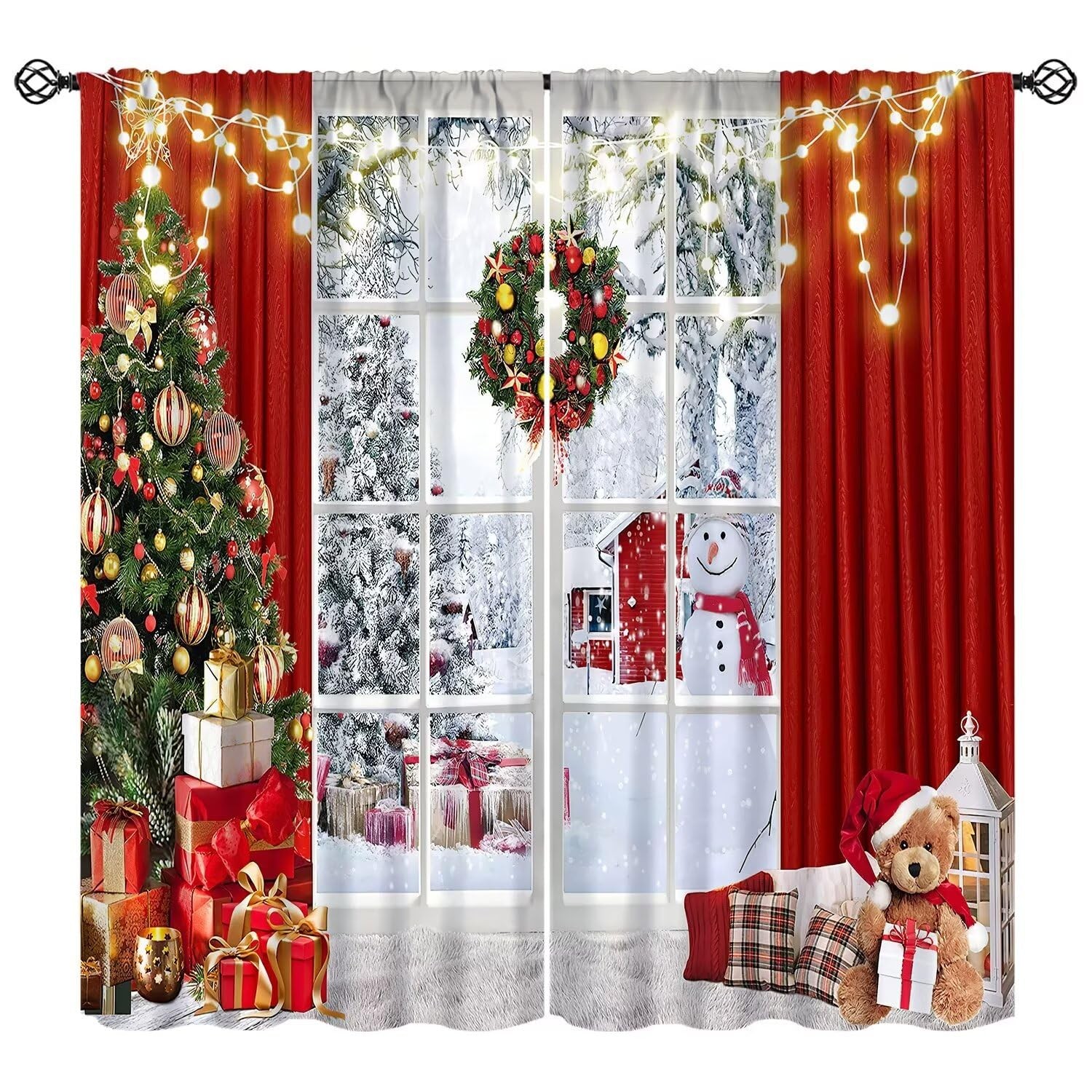 Merry Christmas Curtains Winter Festival Snowman Christmas Tree New Year Chri…