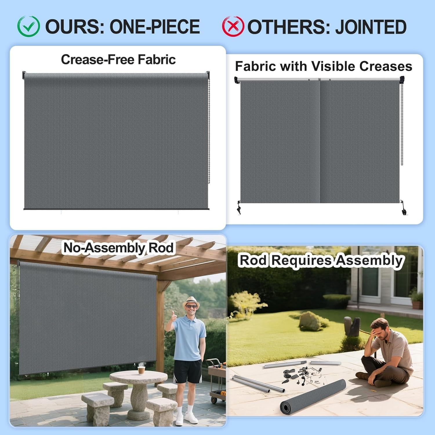 Outdoor Roller Shade 4′(W) * 6′(H) Exterior Patio Blinds Roll up for Gazebo Deck