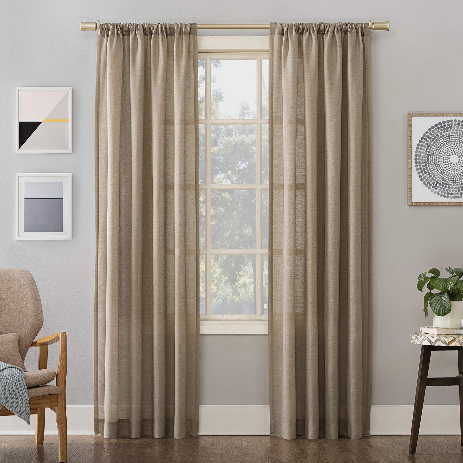 Amalfi Linen Blend Textured Semi-Sheer Rod Pocket Curtain Panel, 54″ x 95″, T…