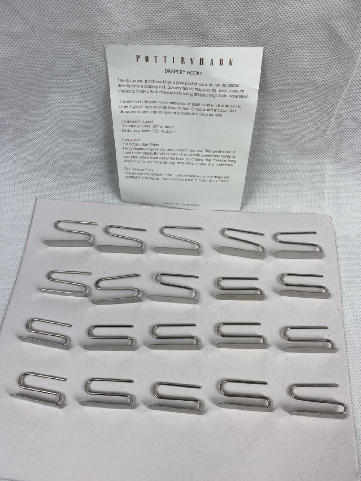 20 Pottery Barn Drapery Pin Hooks Silver Metal Curtain Replacement Hardware