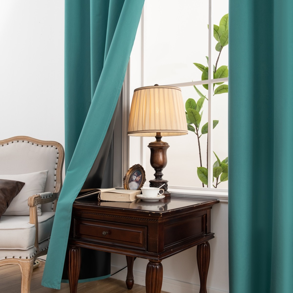 Pair of Blackout Curtains Set Eyelet Ring Top Ready Made Thick Thermal Curtain