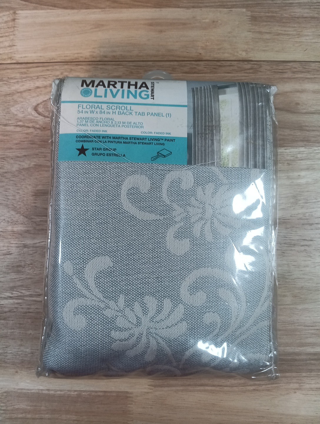 Martha Stewart Back Tab Panel Floral Scroll Faded Ink Roll 54 X 84″ New