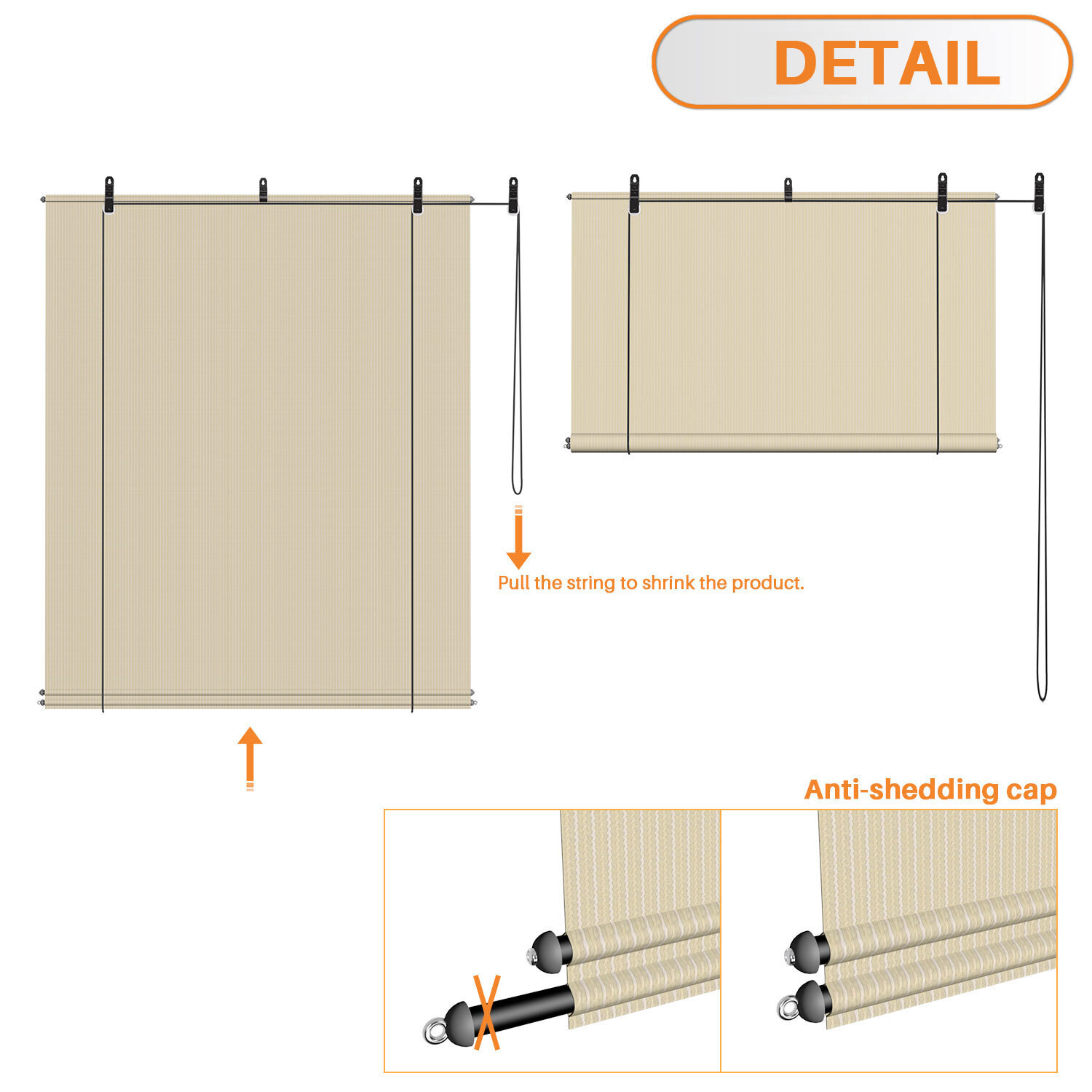 Outdoor Roll Up Shade Beige Roller Shade UV Blind for Patio Porch Pergola Gabezo
