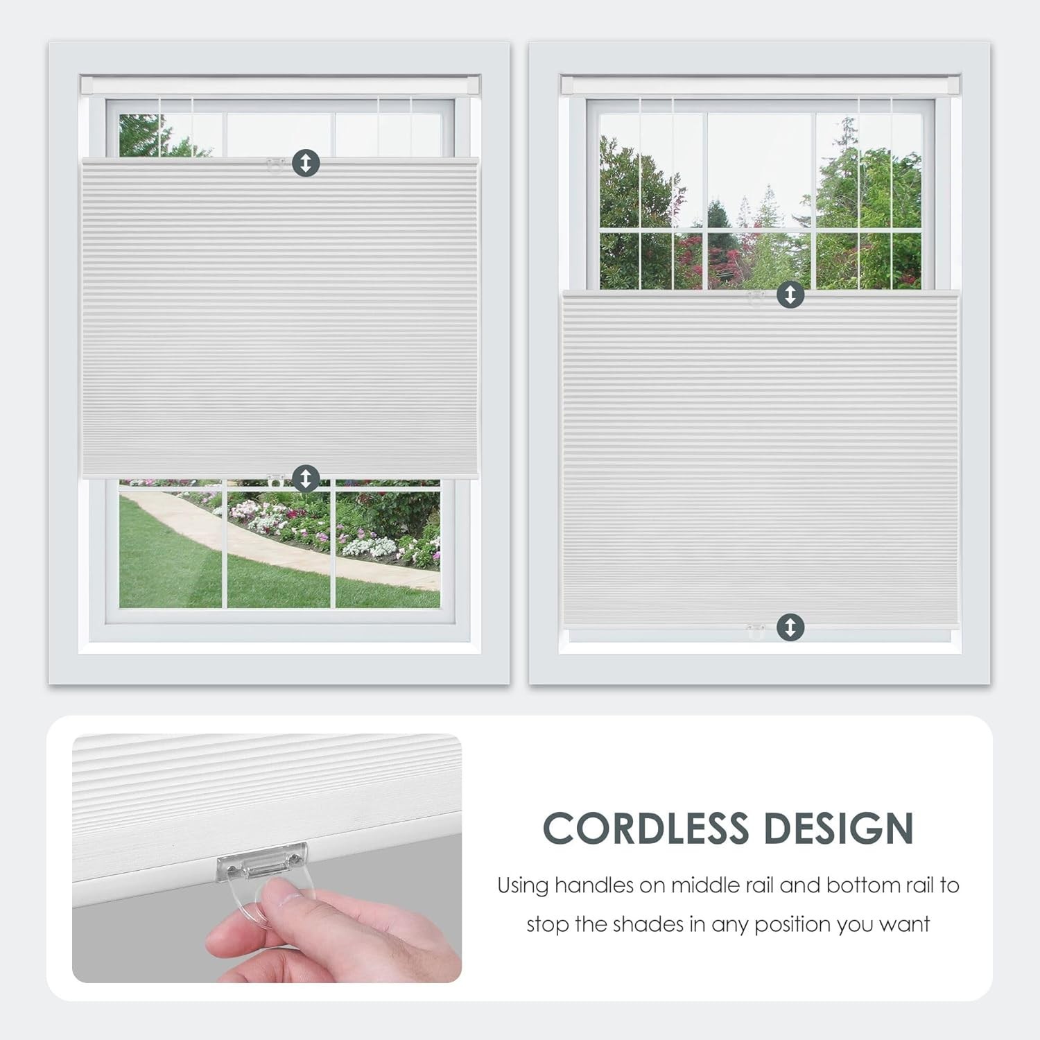 LazBlinds TDBU Cordless Cellular Shade 27×64 White Light Filtering No Drill Ther