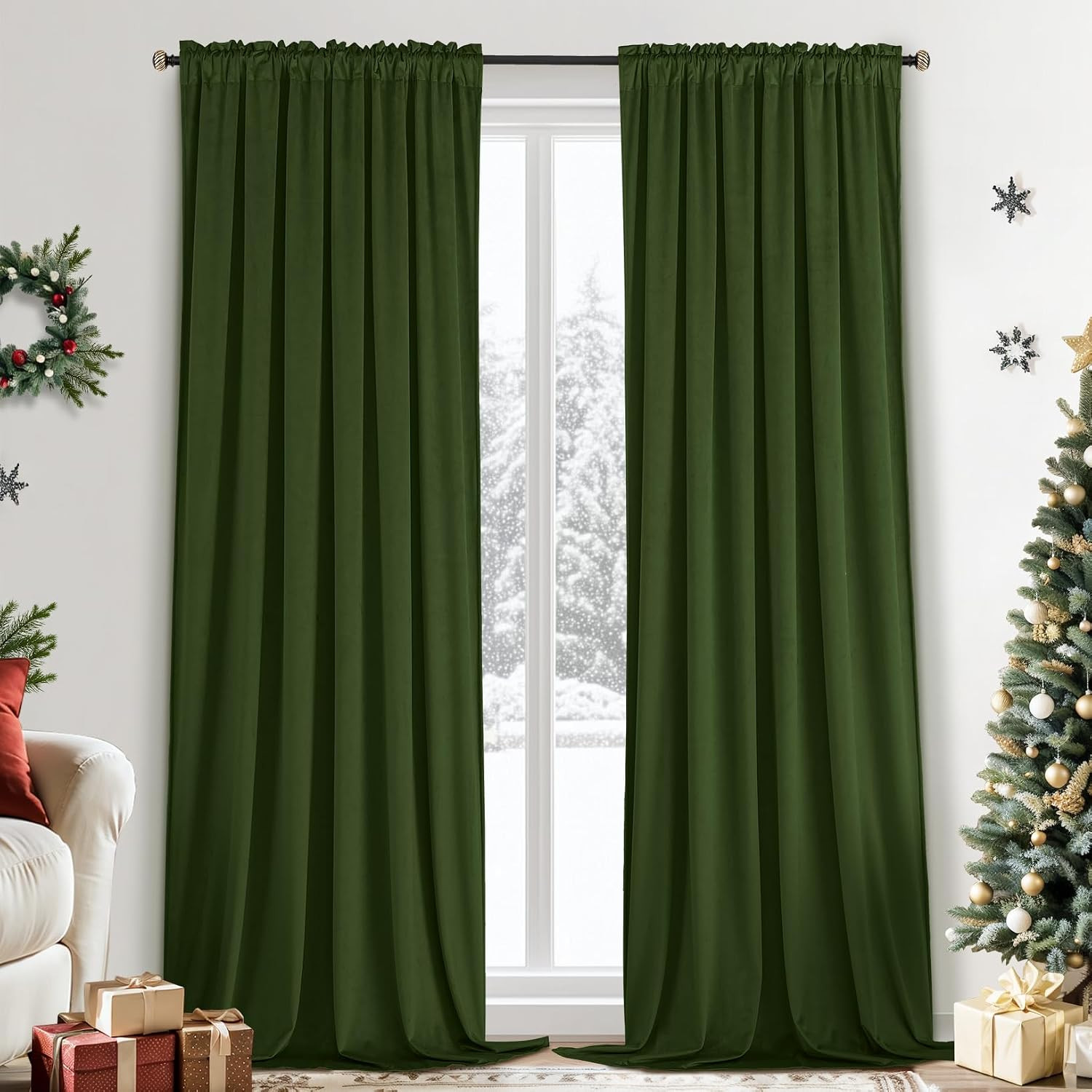 Velvet Curtains 84 Inches 2 Panels – Luxury Room Darkening Wine Red Curtains for
