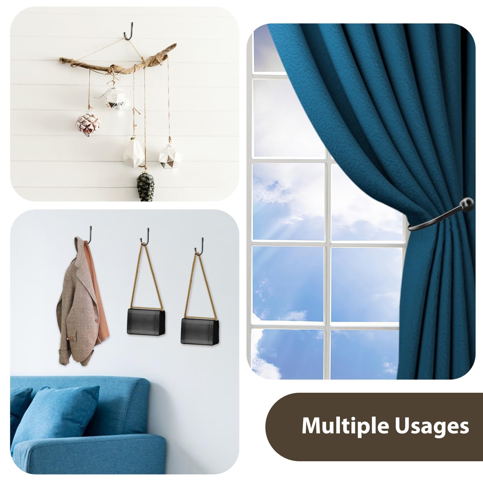 8 Pcs Curtain Holdbacks, Curtain Tiebacks, Curtains Wall Hooks, Black Curtain…