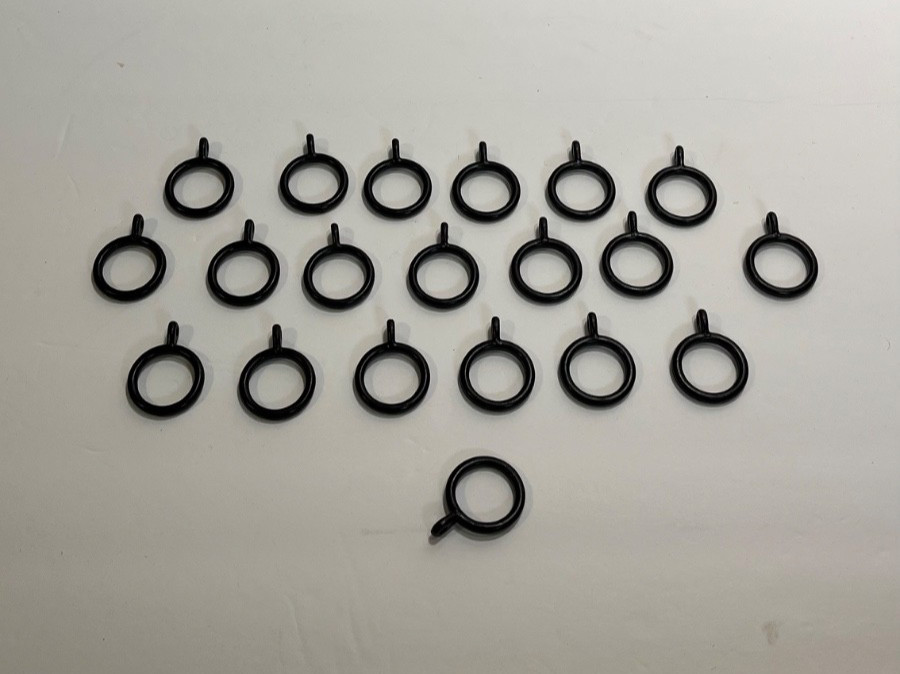 Lot 20 Great Black Plastic Drapery Curtain Rings w/ Hook Loops 1.5” wide 2” long