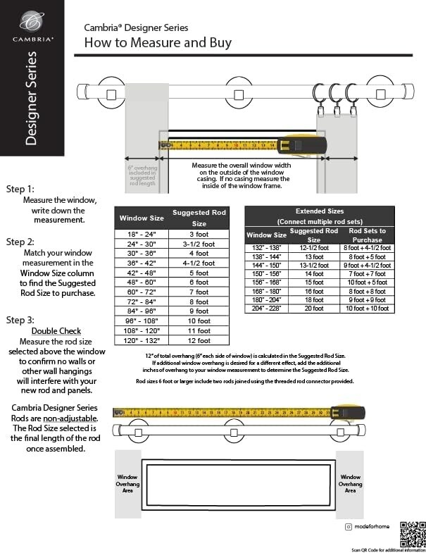 MODE Cambria® Designer Series – Premium 6ft Curtain Rod 1-1/8 Diameter