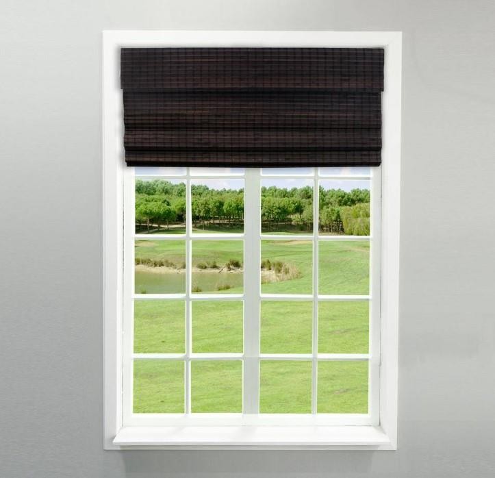 Farmhouse Espresso Cordless Flat Bamboo Roman Shade 34″W x 64″L NO HARDWARE