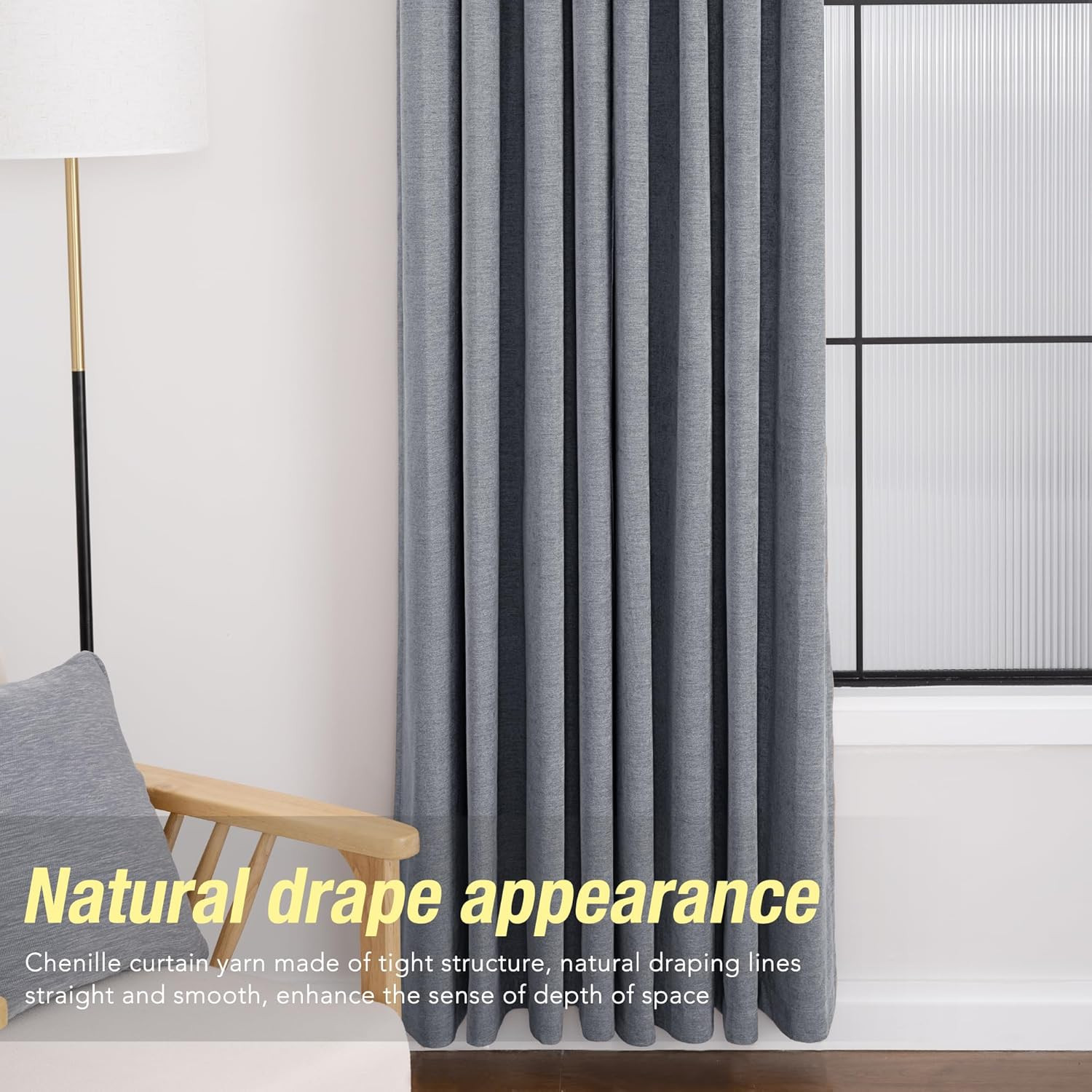 Charcoal Grey Blackout Curtains 84 Inch Long for Bedroom Grommet Chenille Velvet