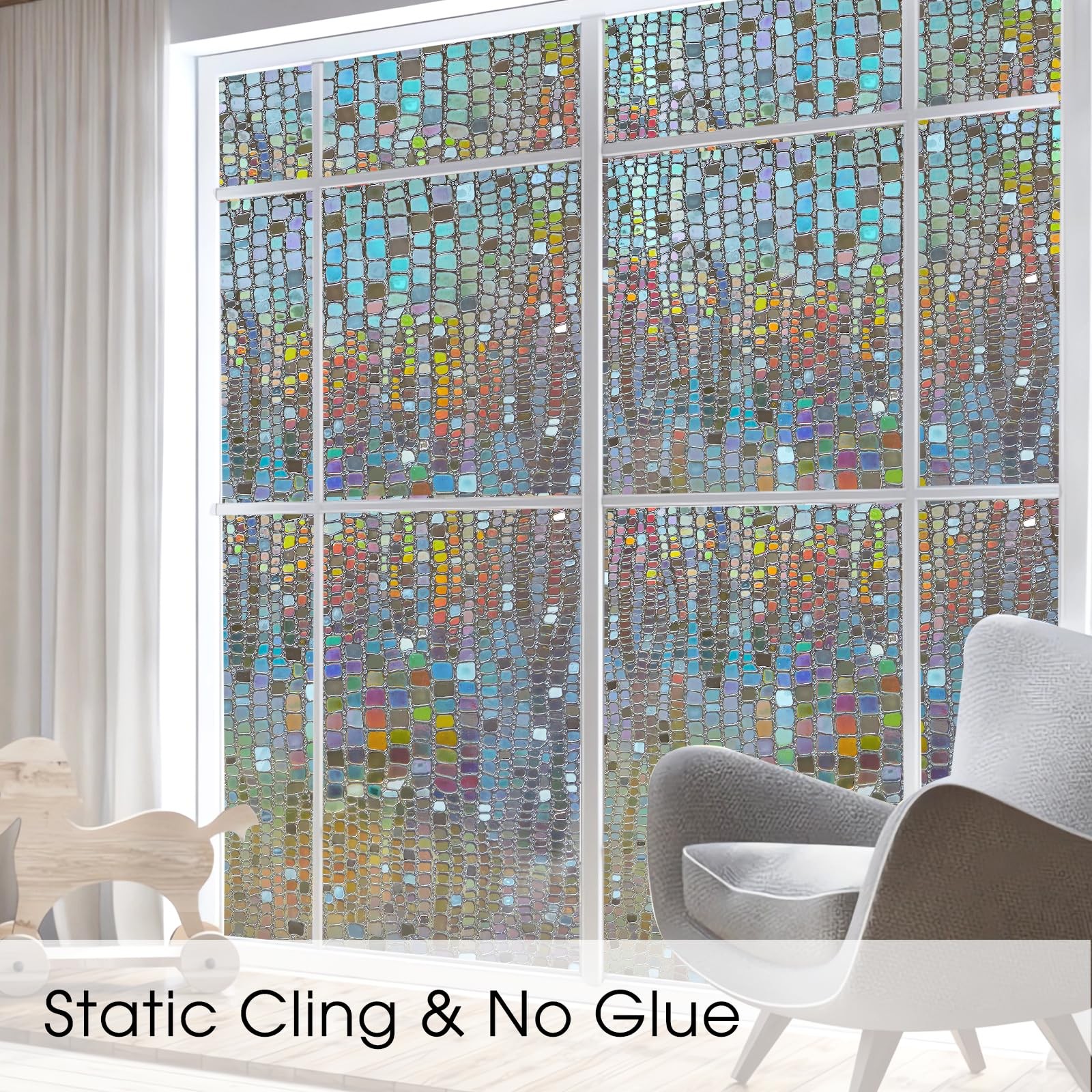 Beautysaid Privacy Film Stained Glass 3D Rainbow Prism Peel and Stick Decorat…