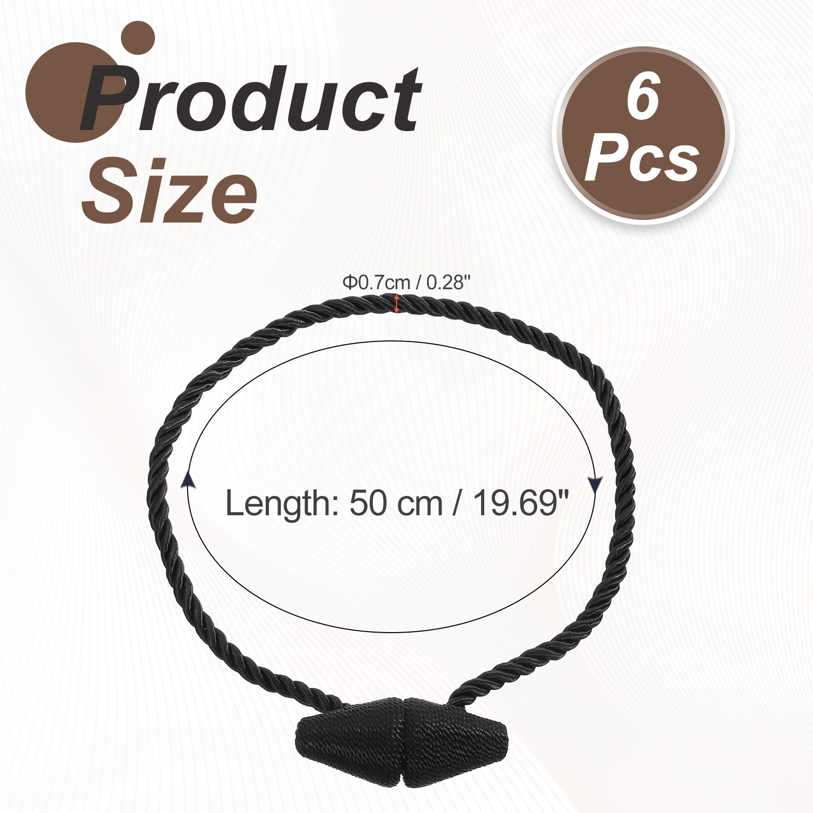 6 Pcs Magnetic Curtain Tiebacks, Modern Weave Curtain Tie Backs, Black