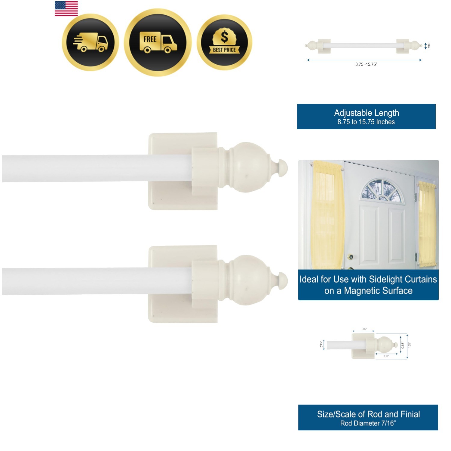 Magnetic Curtain Rod, No-Drill Installation for Steel Surfaces, 7/16″ Diamete…