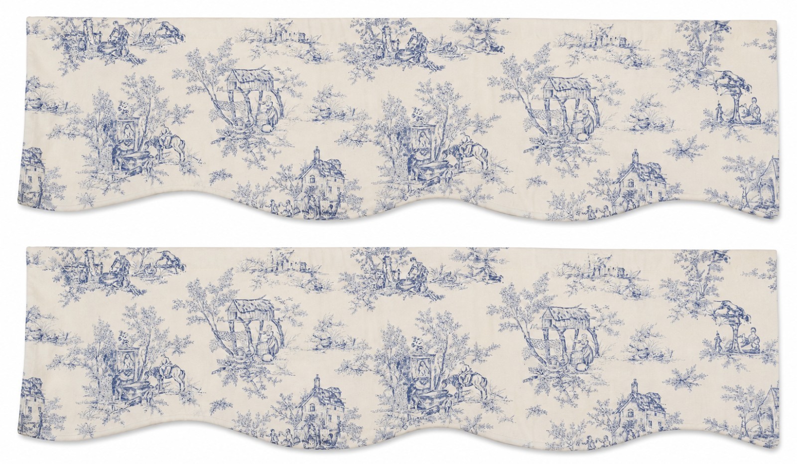 Country Curtains Blue Toile Scalloped Valance Set Of 3 Cottage Farmhouse 51×17