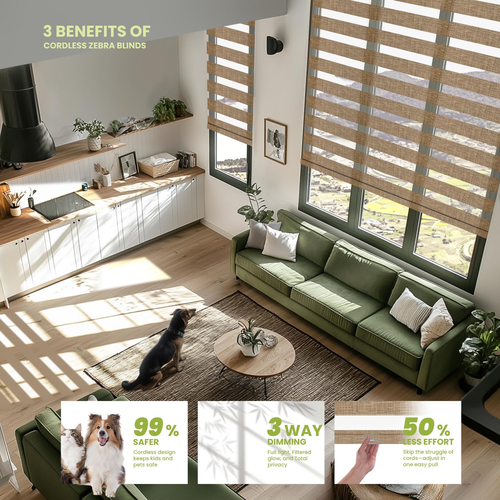 Cordless Zebra Blinds for Windows – Customizable Light Filtering & Blackout Z…