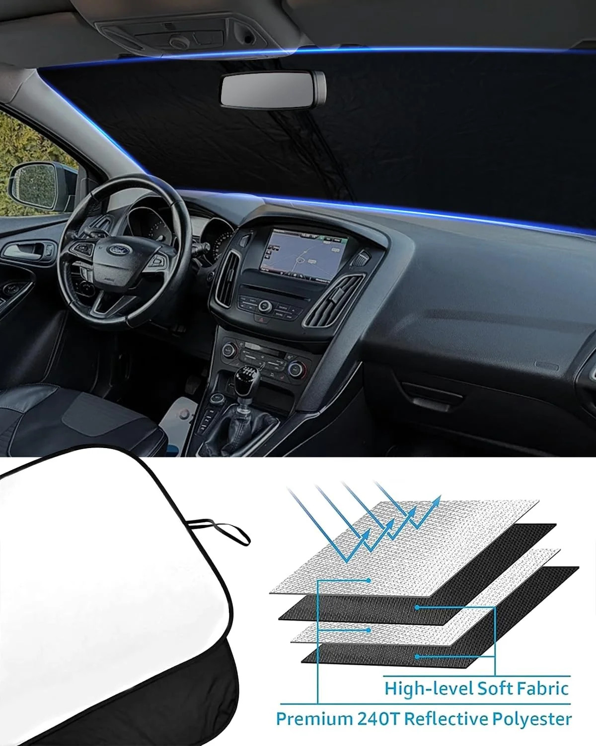 2026 Upgrade Front Windshield Sunshade fit for Ford Focus 2012-2018 Reflector Fo
