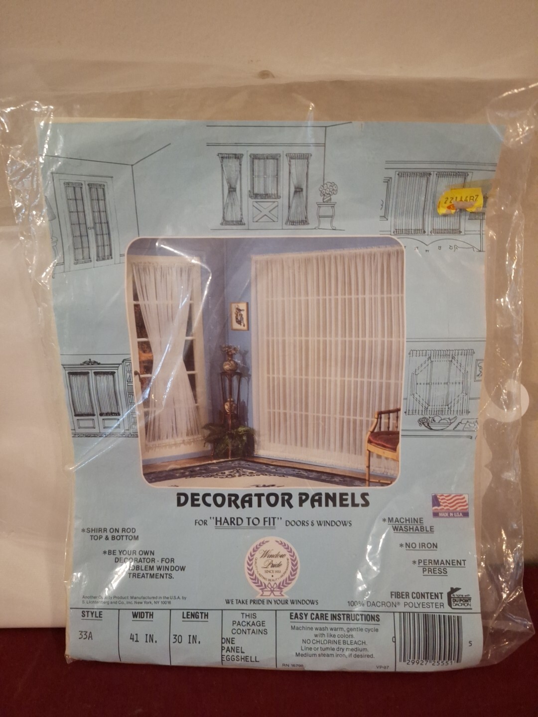 Window Pride Sheer Curtain Panel Eggshell Rod-Pocket 41″ x 30″