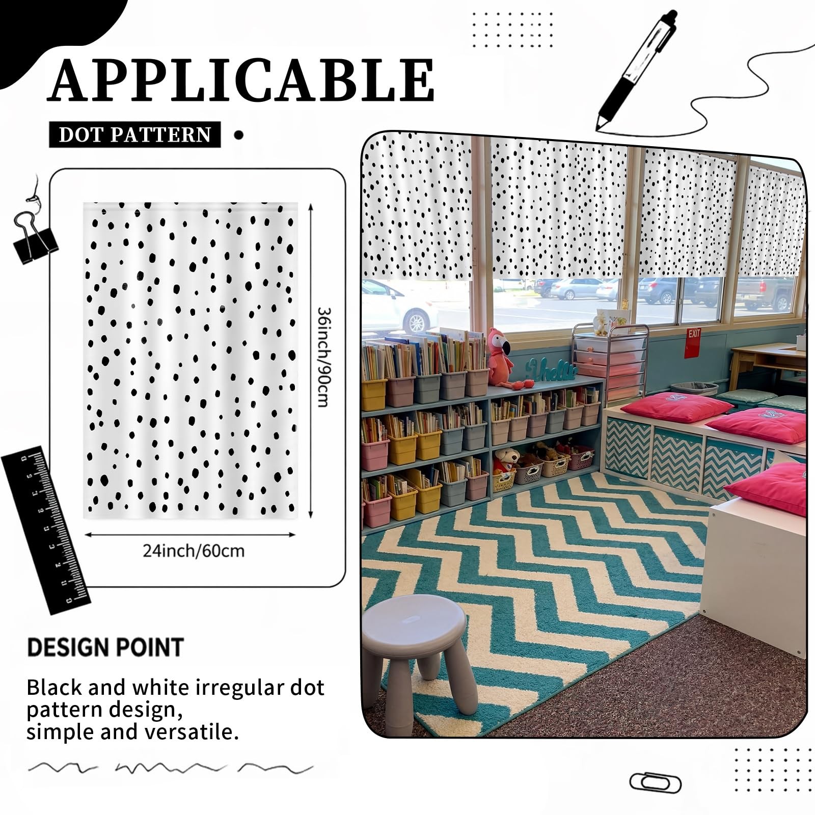 6 Pcs Black Polka Dot Classroom Curtains Reading Corner Decor Back to Reading…