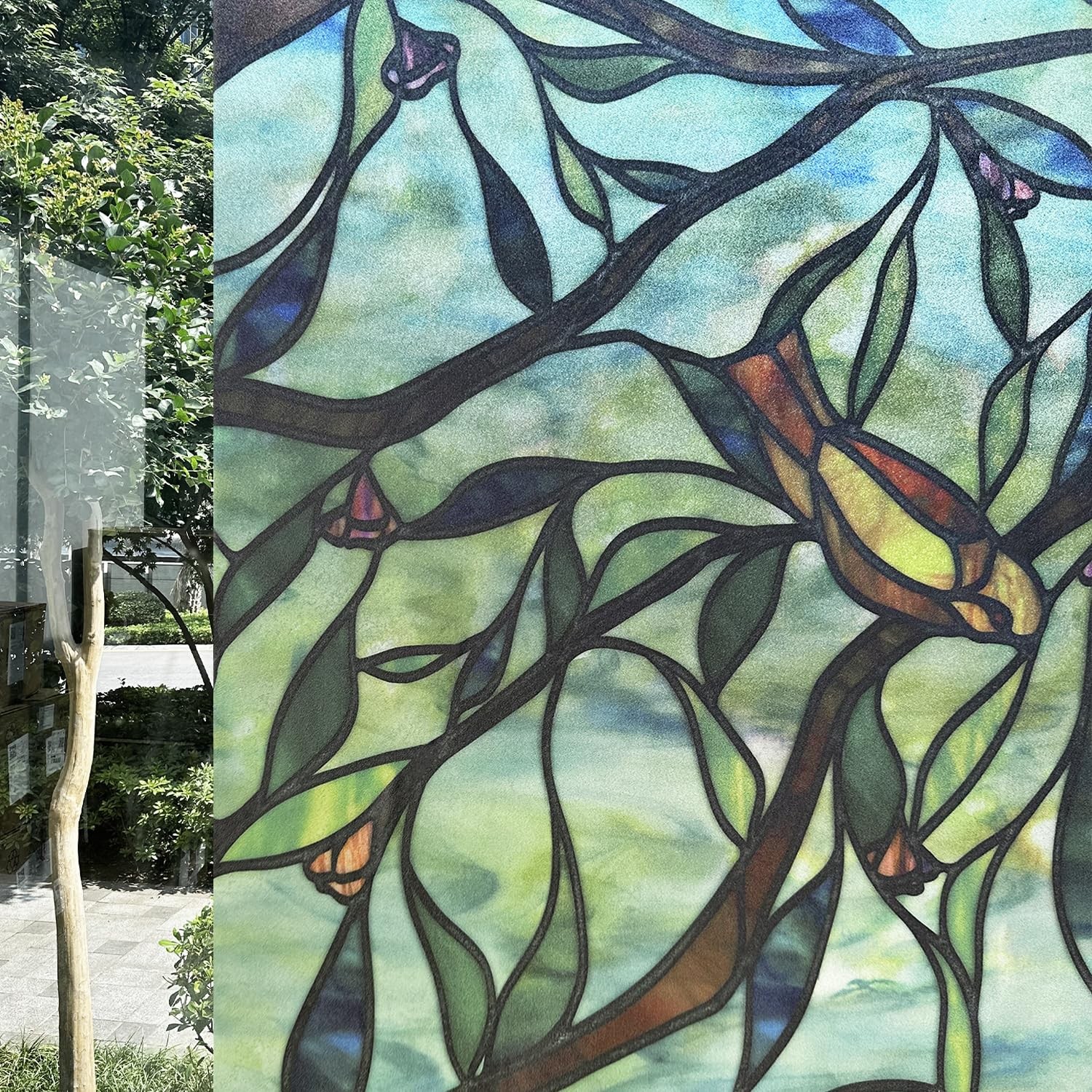 Original Hand-Drawn Stained Glass Window Film, Translucent Double-Sided Stati…