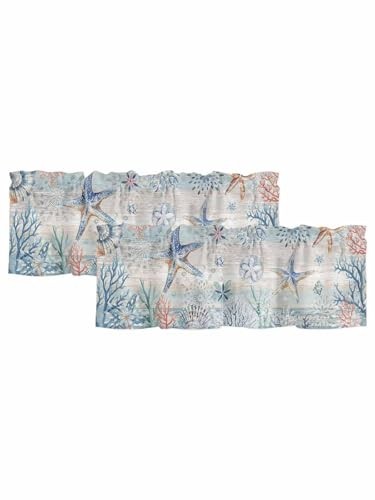 Coastal Starfish Curtain Valances 2 Pack – Nautical Beach Window Treatments 54×1