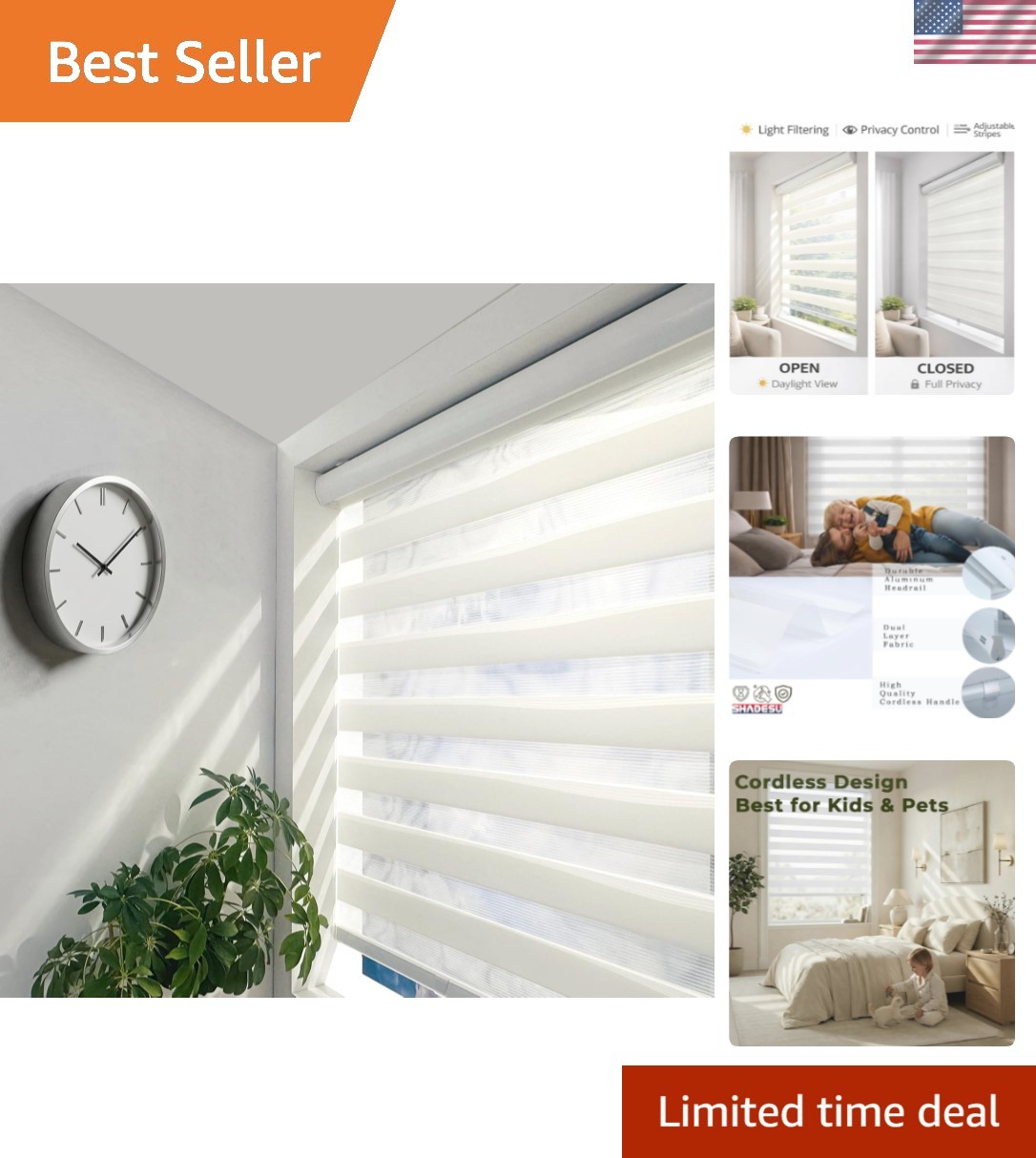 Cordless Zebra Blinds – Light Filtering Dual-Layer Window Shades for Privacy …