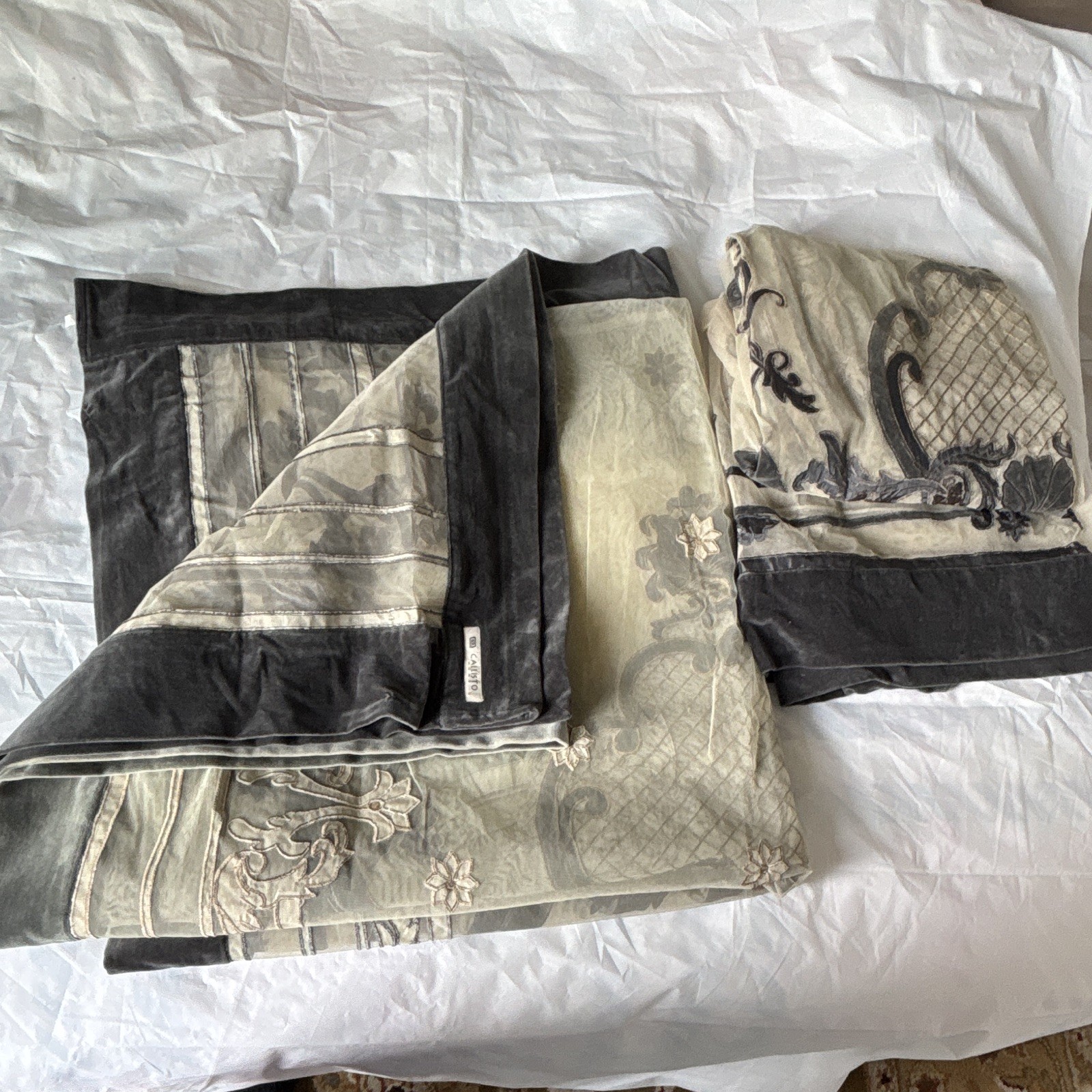 2 Callisto Home Embroidered Velvet Damask Curtains, Rectangle, 55 in x 108 in