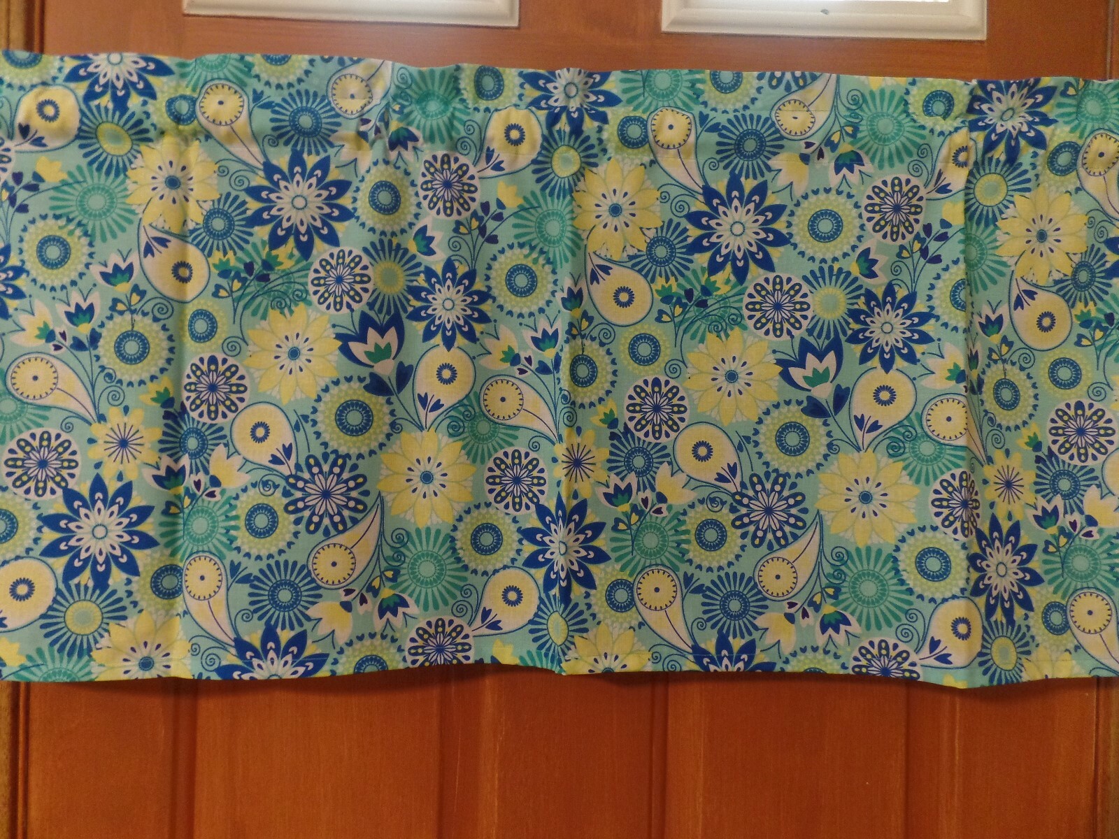 Contemporary Round, Fancy Flowers, Paisley, Aqua Blue, Handmade Window VALANCES