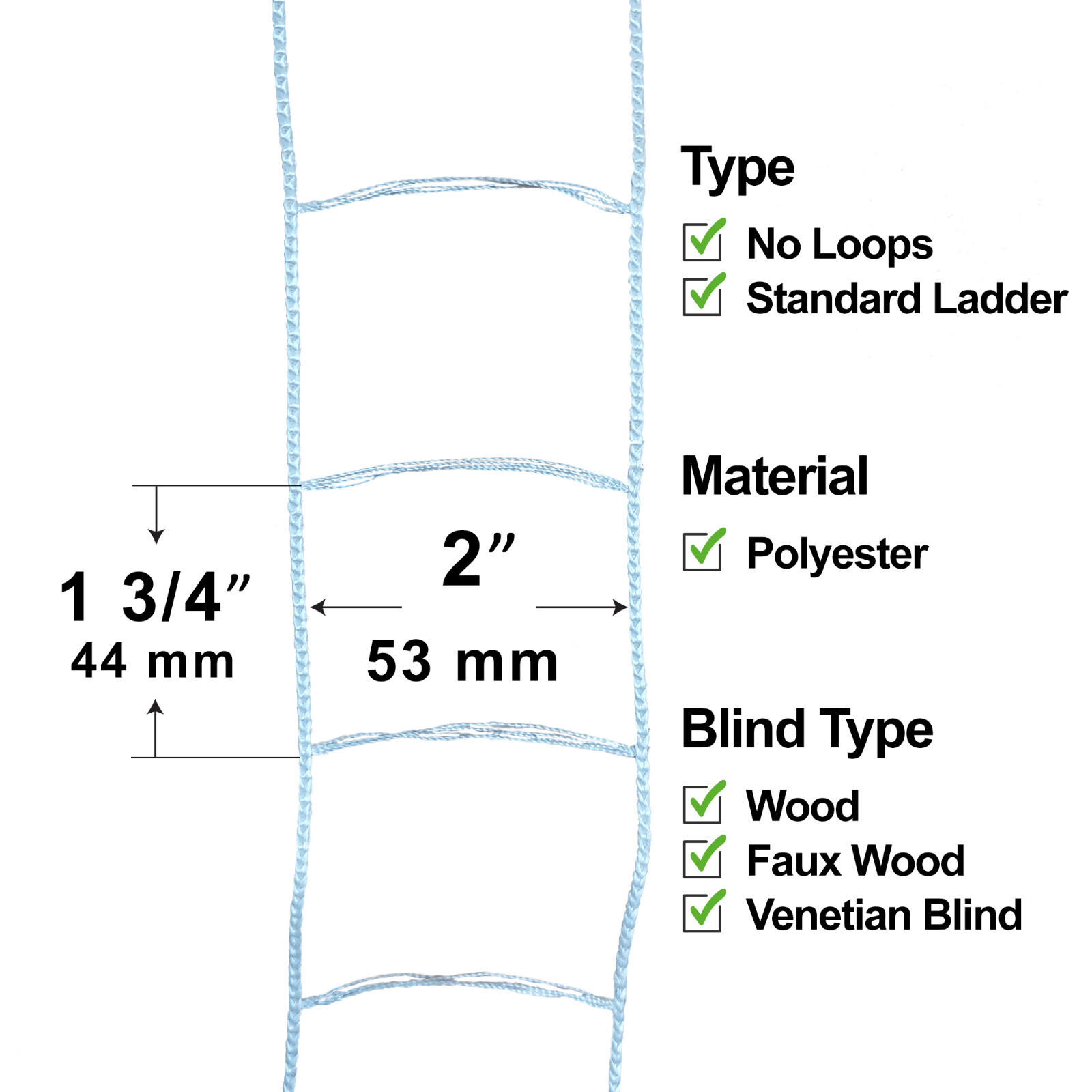 White Ladder String Tape for 2″ Faux Wood & Venetian Blinds 1 3/4″ (44 mm)