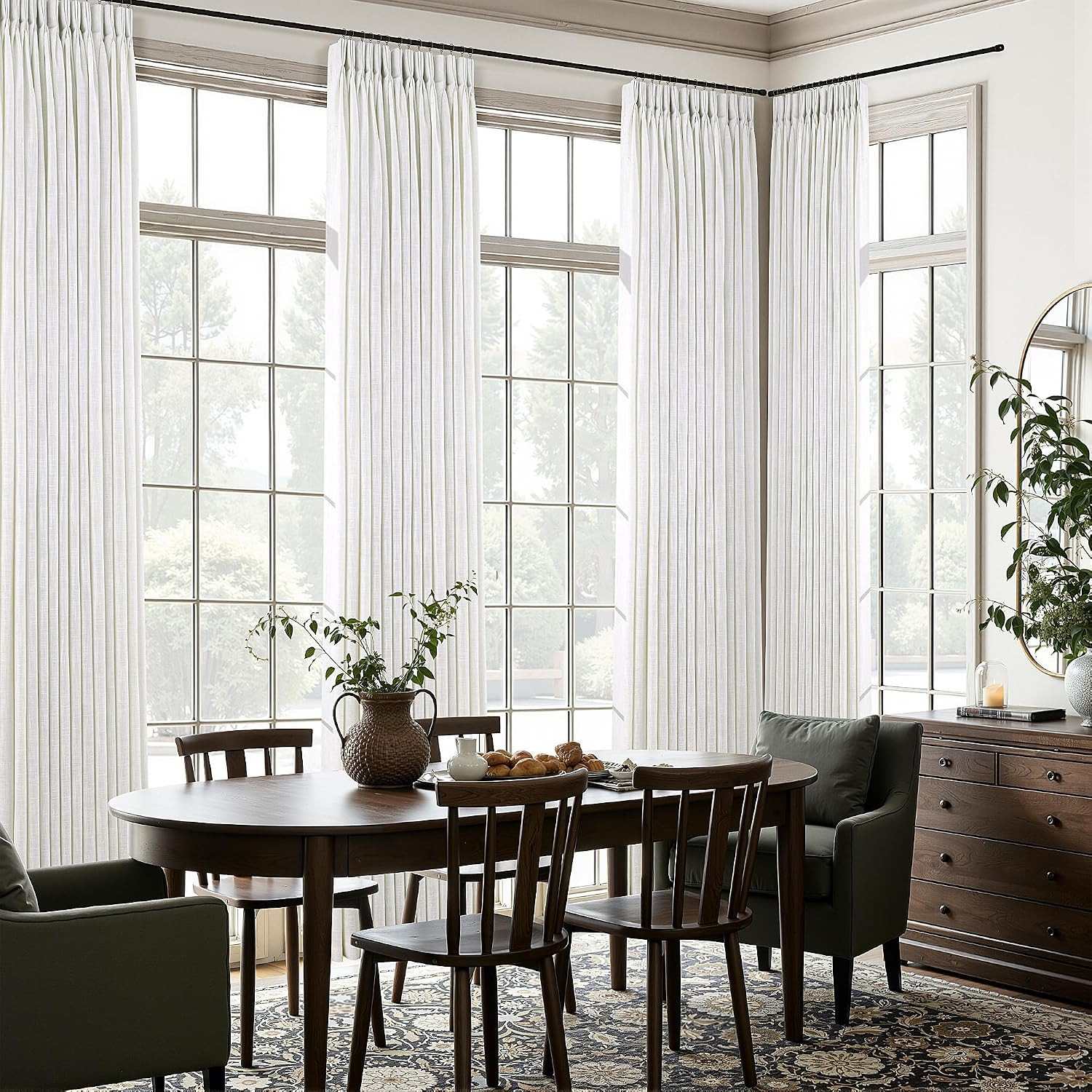 100 Inches Long Pinch Pleated Linen Curtains for Living Dining Room Bedroom Natu