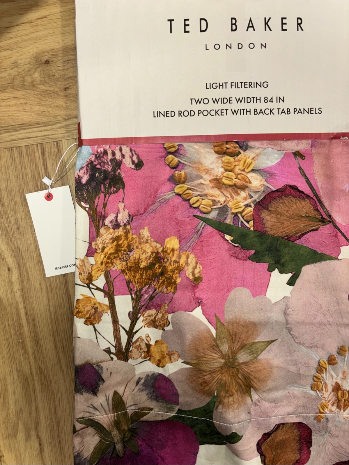 TED BAKER 2 PC PINK FLOWER FLORAL MOD LINED PANEL Window Curtain 50” X 84”