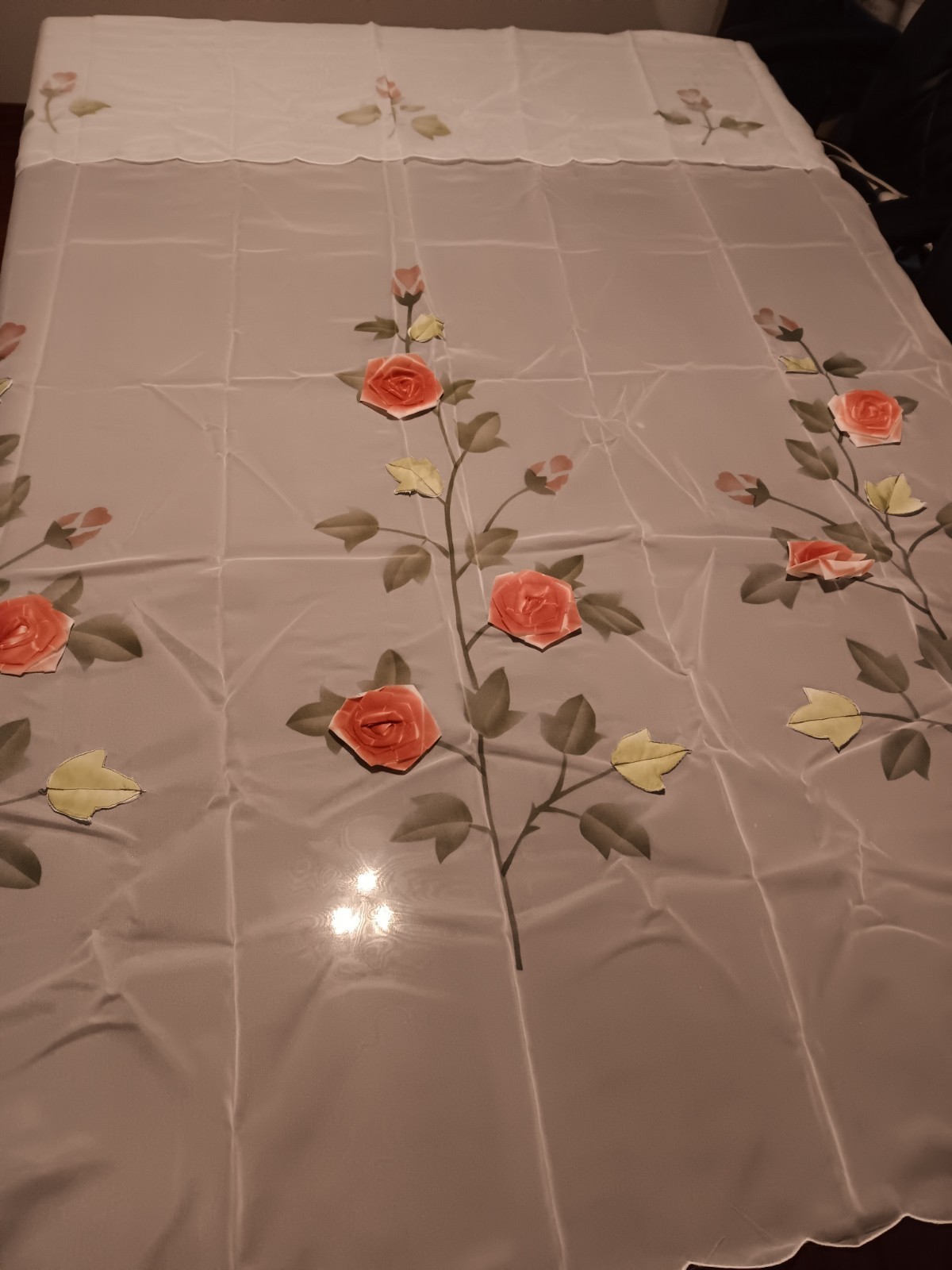Pair Of Panel Curtains With Valance Mauve & White Roses Painted & Applique 60×63