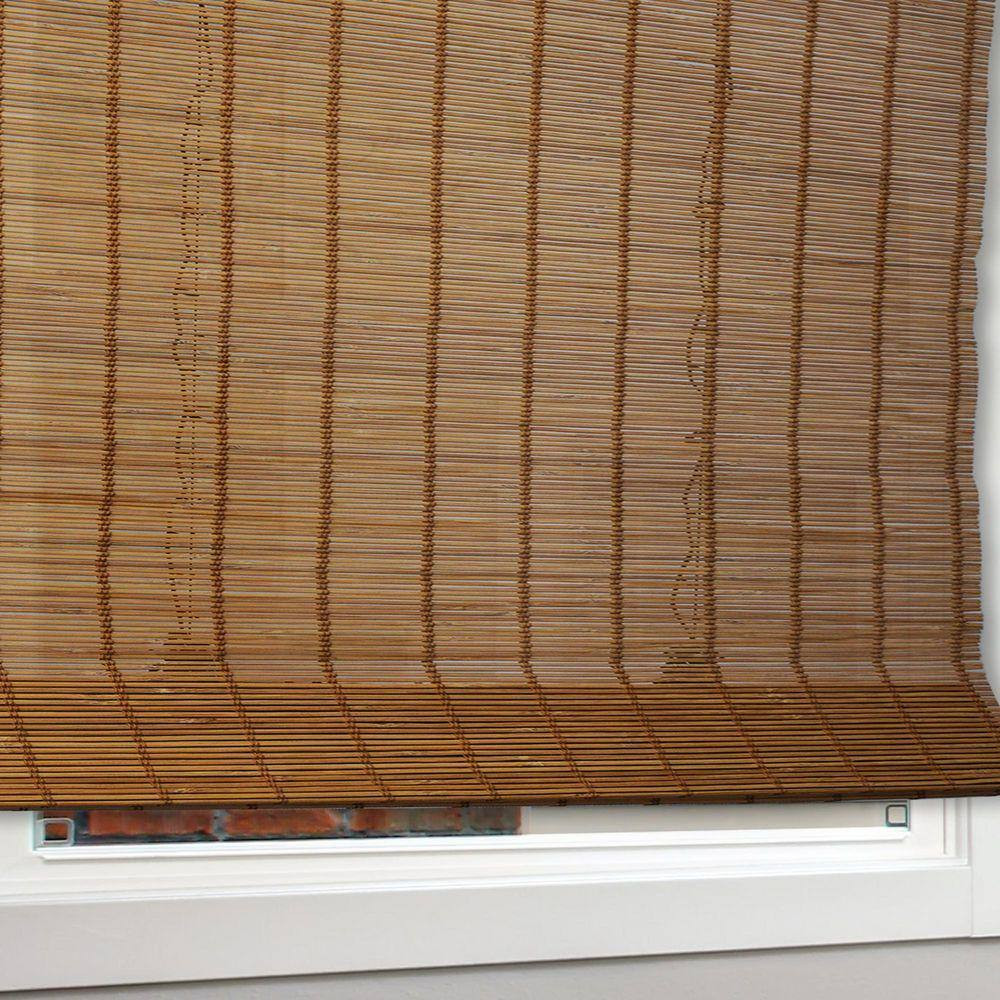 Natural Woven Light Filtering Cordless Bamboo Roman Shades for Windows, 27 In. W
