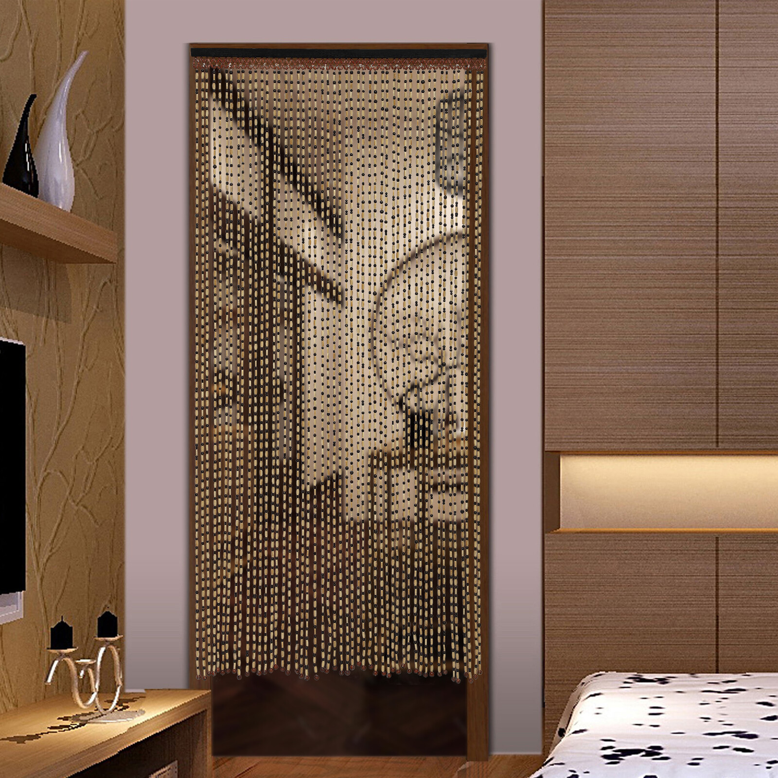 74.8 Inch Boho Natural Wood and Bamboo Beaded Curtain for Doorway Room Divider