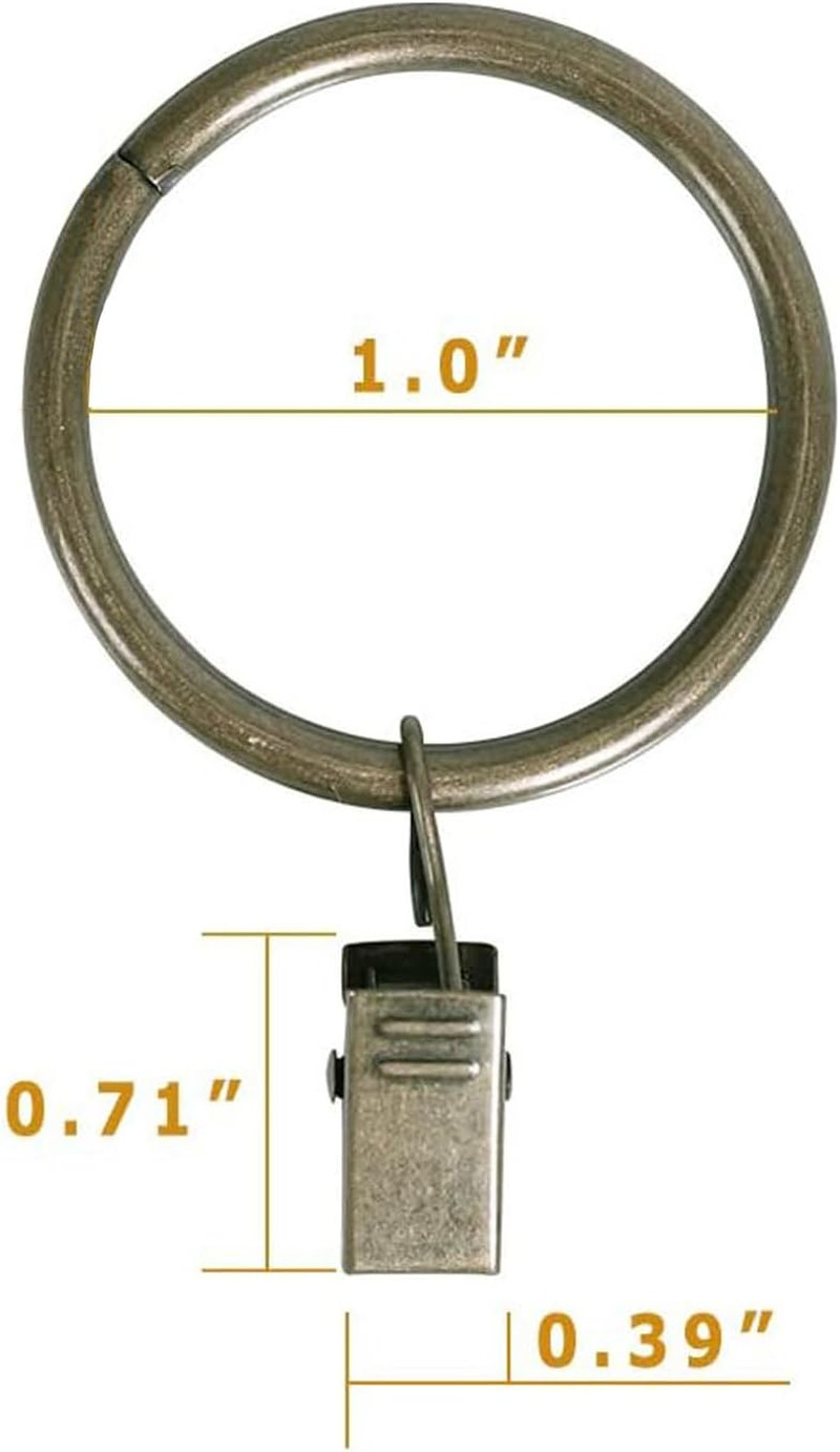 44 Pack Curtain Rings with Clips Hooks 1 Inch Rustproof Matte Metal Stainless