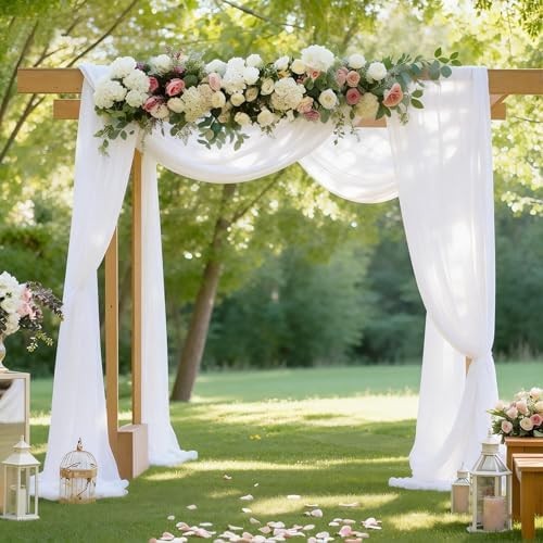White Wedding Arch Draping Fabric, 2 Packs 29″ x 20FT Sheer Fabric Arch Drapery