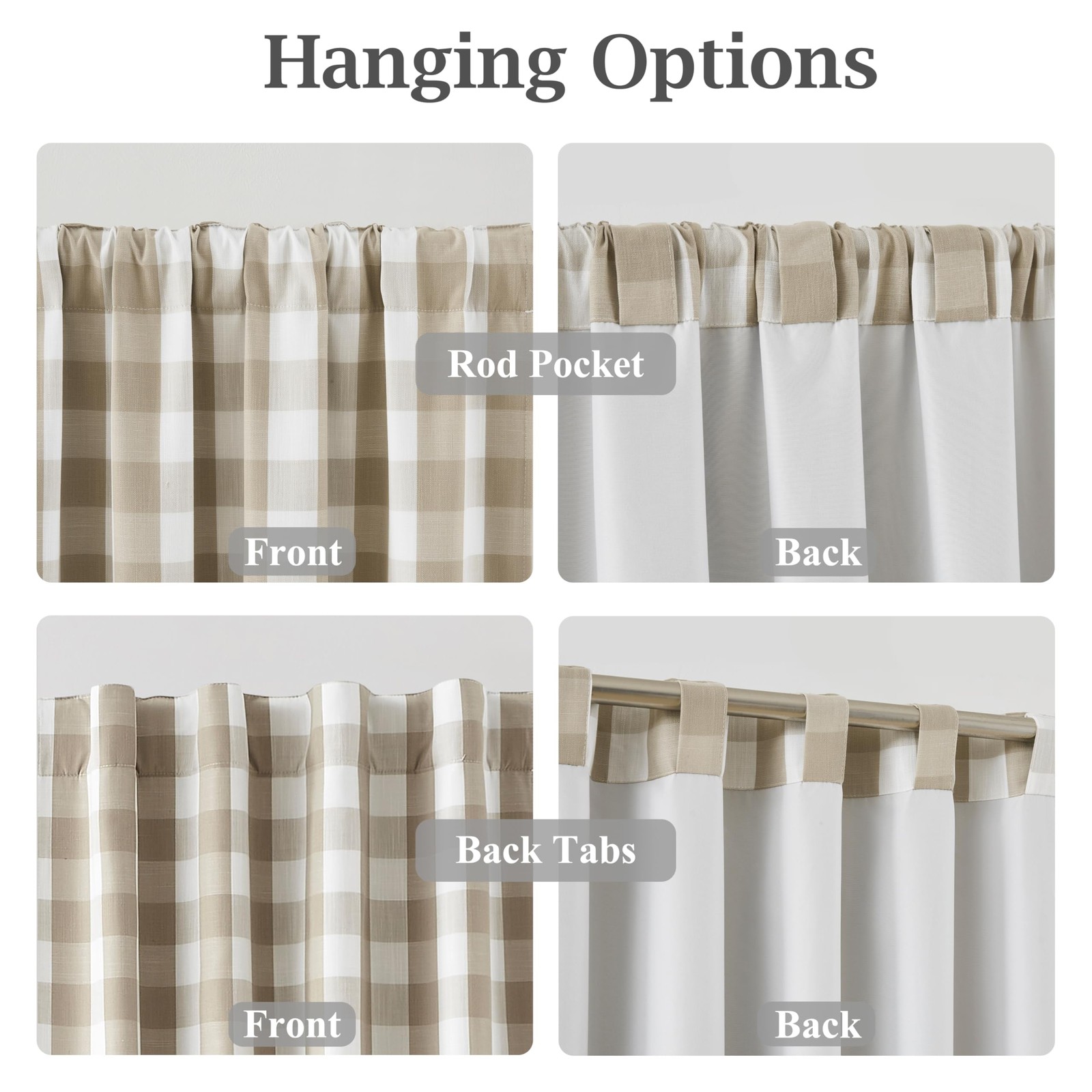 Beige White Buffalo Plaid Blackout Curtains 84 Inches Long for Bedroom Living…