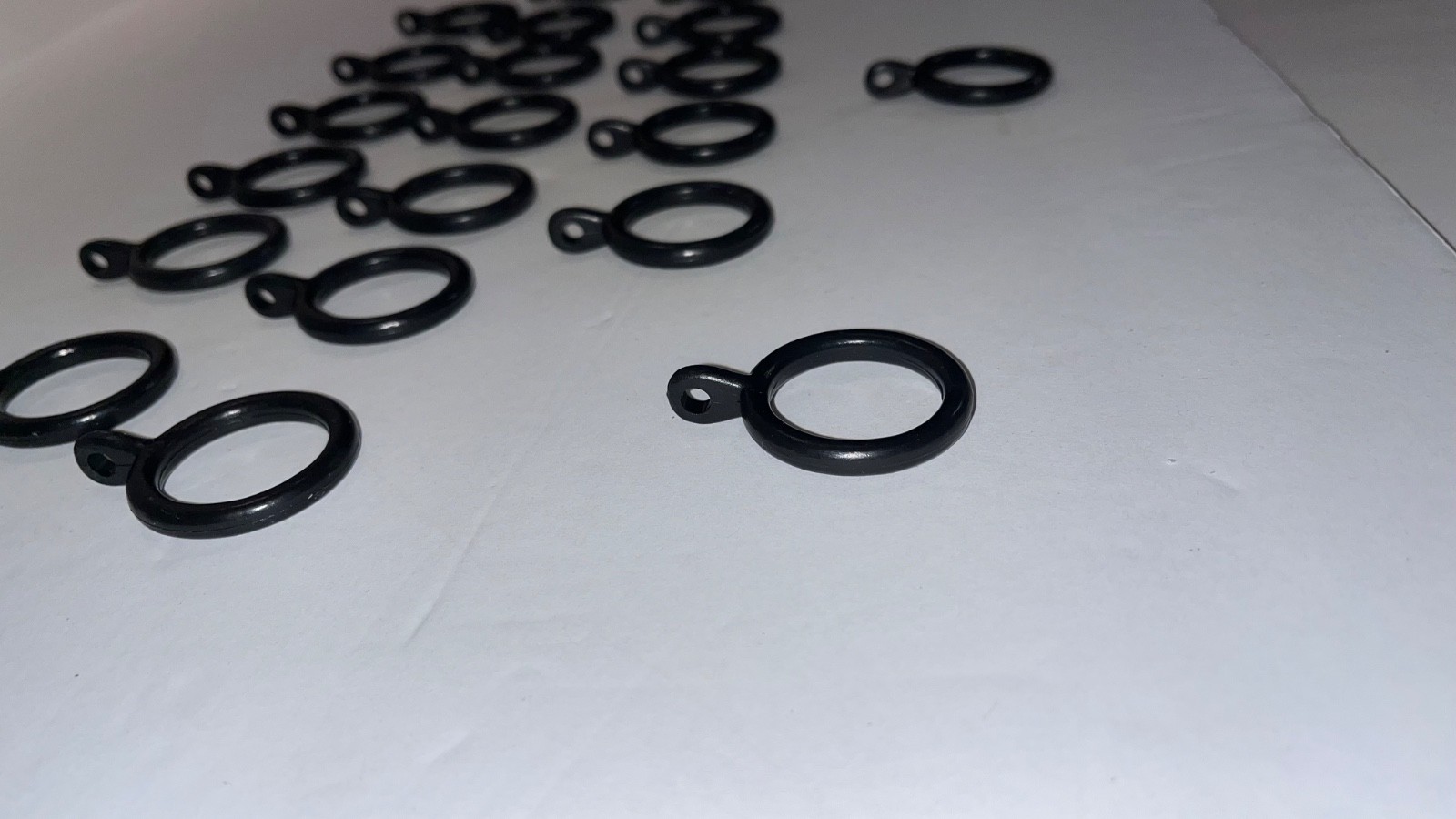Lot 20 Great Black Plastic Drapery Curtain Rings w/ Hook Loops 1.5” wide 2” long