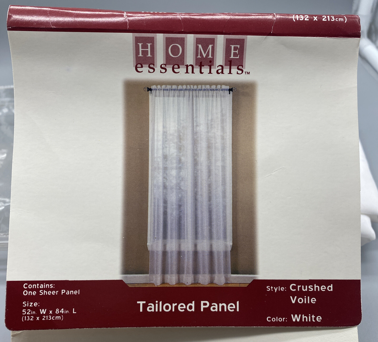 Home Essentials (Kmart) Sheer Curtain Panel White Crushed 52” x 84″