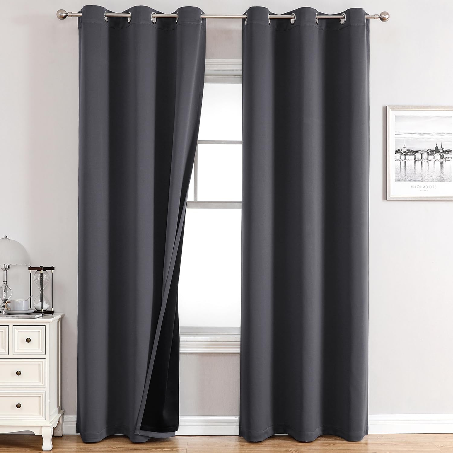 100% Blackout Curtains for Bedroom with Black Liner, 2 Thick Layers blackout