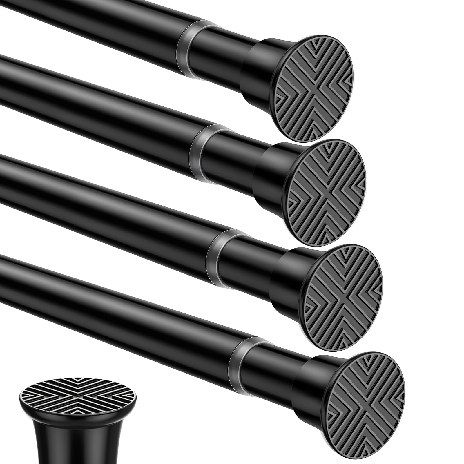 4 PCS Black Adjustable Tension Curtain Spring Rod Extendable 1836 Inch