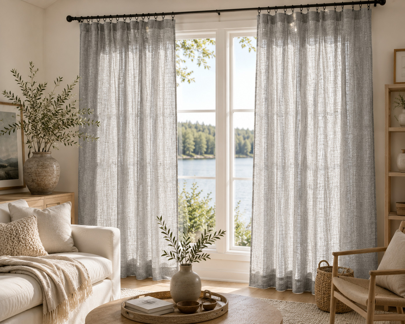 GAP Home Organic Cotton Window Curtain Pair 48×84 Chambray Yarn Dyed Gray NEW