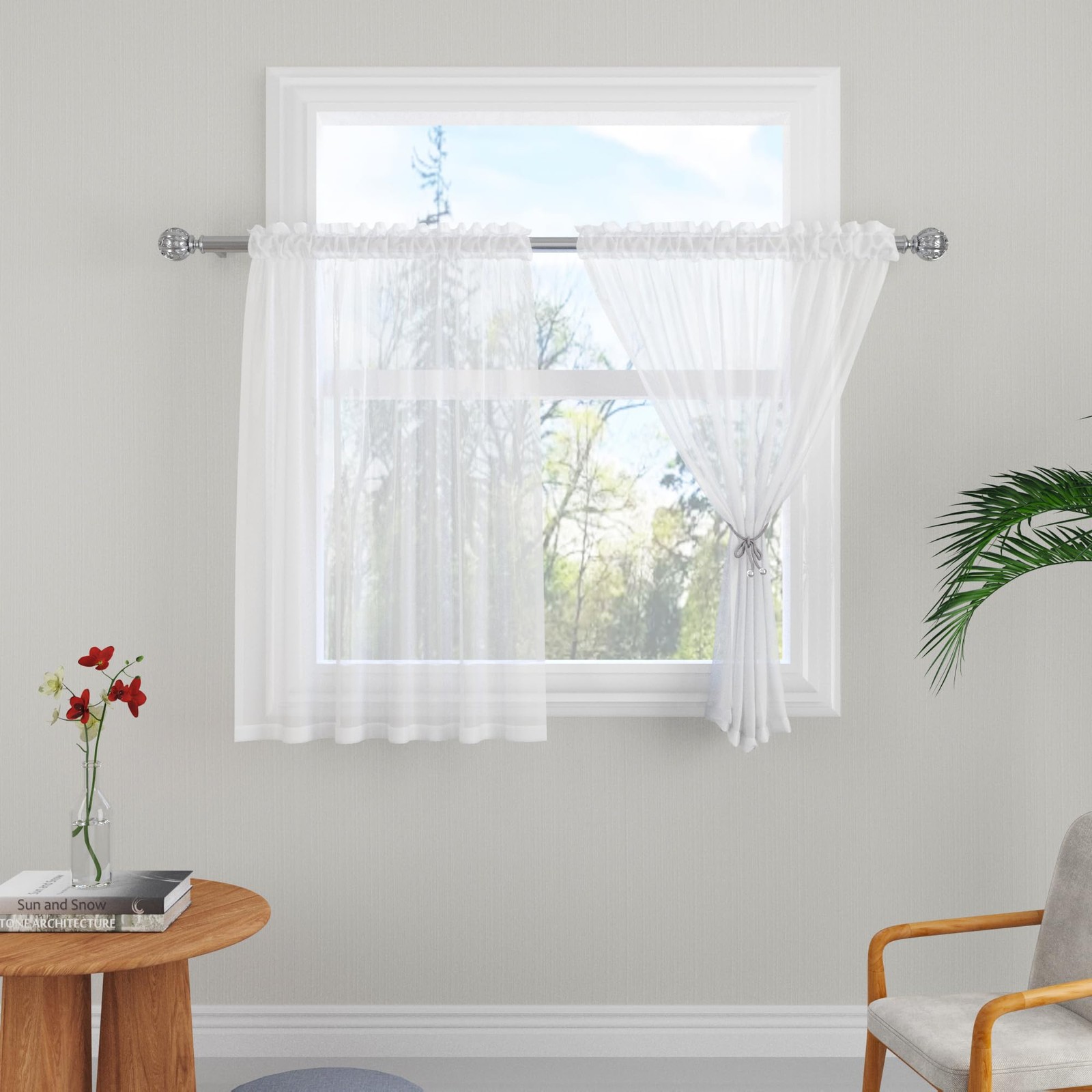 LKTCOBTAC White Sheer Tiers Curtains Set Semi 30″W x 24″L (Pack of 2),