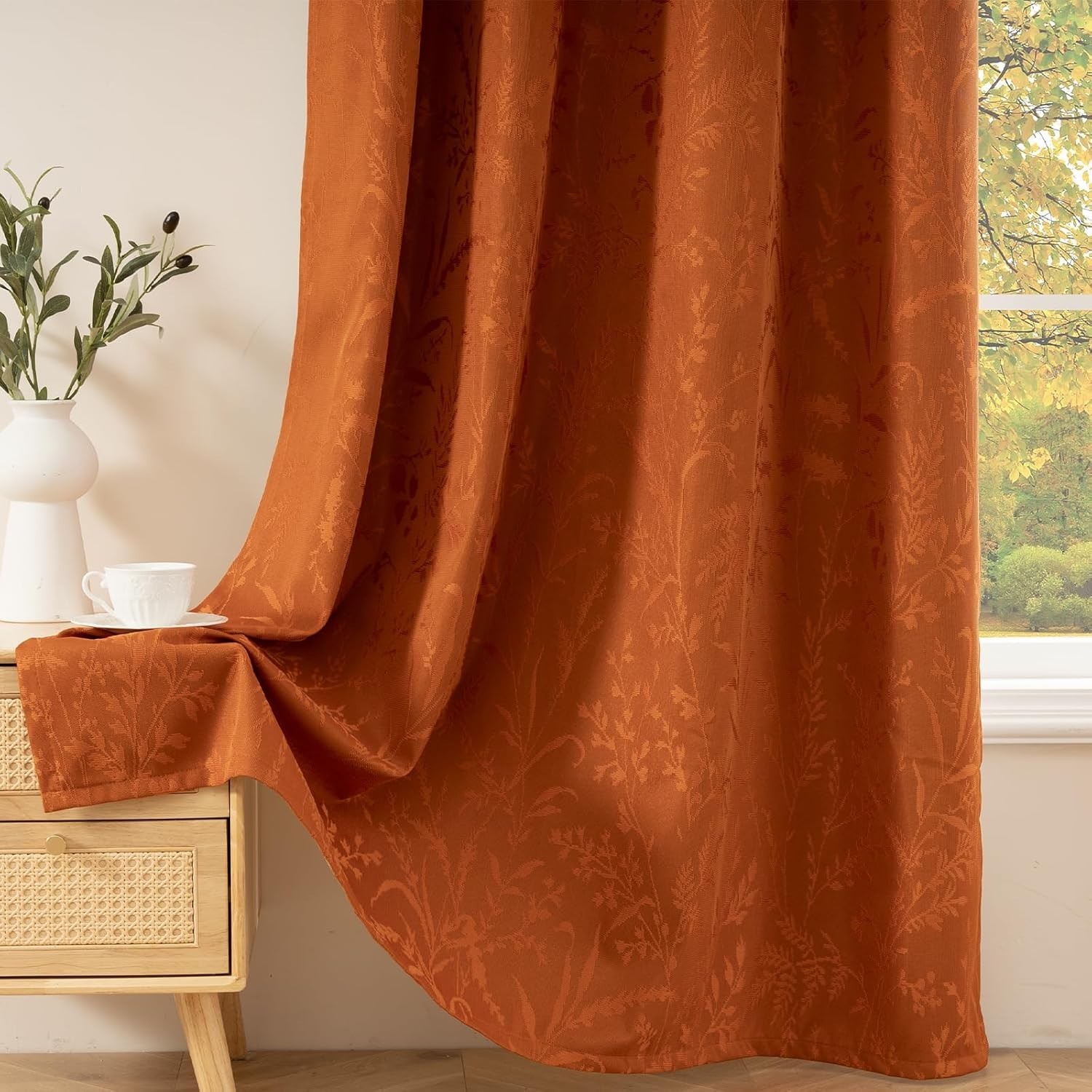 Burnt Orange Curtains 100% Blackout Curtain & Drapes Thermal Insulated 84 Inches